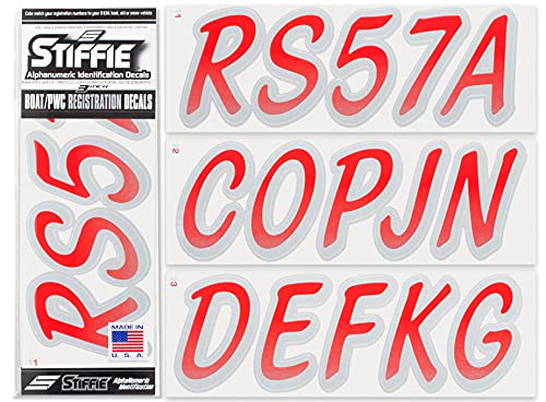 Image of STIFFIE Whipline Red /Silver 3 inch Boat & PWC Registration Decals • Numbers Letters Stickers