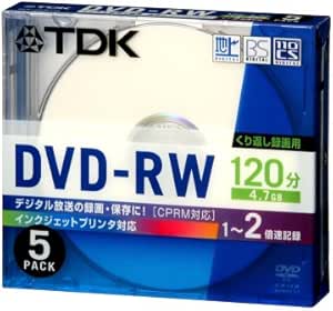 TDK Re-writable DVD-RW CPRM support 4.7GB 120min 1-2x White Inkjet Printable 5pack 5mm slim case DRW120PWX5K (Japan Import)