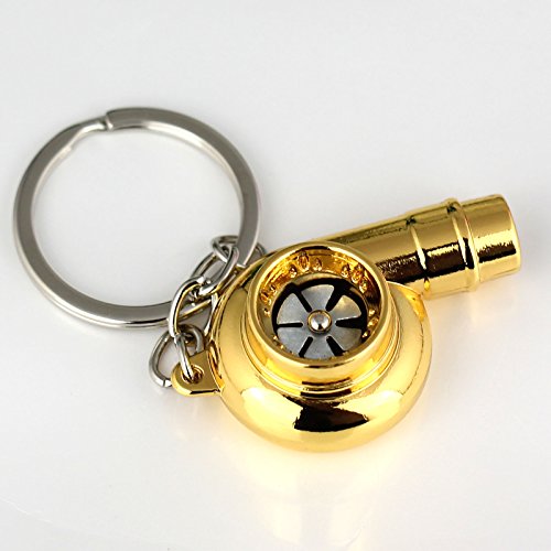 Image of maycom Creative Spinning New Chrome Polished Gold Turbo Turbocharger Keychain Key Chain Ring Keyring Keyfob,make Whistle Sound