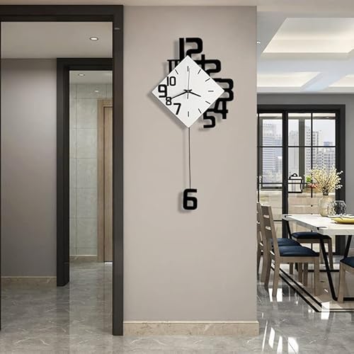 Shunzy Decorative Wall Clock For Living Room Decor, Large Modern Wall Clocks With Pendulum Battery Operated For Bedroom Office Kitchen Home, 19.7 Inch Big Silent Wall Clock Non Ticking #TOP3