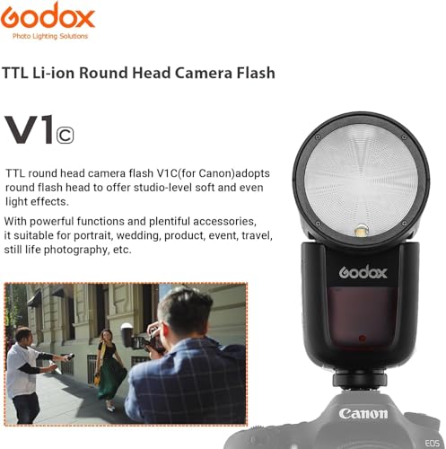Godox V1C TTL Flash for Canon, 1/8000 HSS 2.4G Wireless X System, with High Performance Li-ion Battery Round Head On Camera Flash Speedlite Suitable for Studio/Portrait/Wedding Photography - Image 2