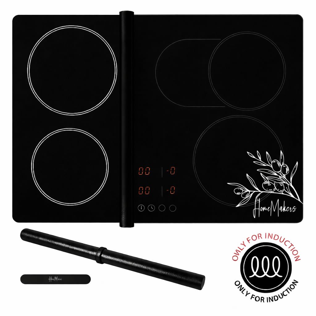 HomeMakers Induktionskochfeld-Schutzmatte, groß, 61 x 53 cm, hitzebeständige Silikonabdeckung, zuschneidbar, leicht zu reinigen, rutschfester Glas-Kochfeldschutz, verhindert Kratzer und Verschütten