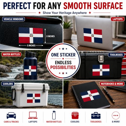 Image of Dominican Flag Vinyl Flag Stickers, Car Decals, Waterproof Indoor Outdoor, Laptop Stickers, Car Bumper, Bandera Dominicana, 5 x 3 Inches, Set of 3