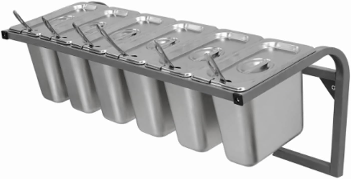 Stainless Steel Wall-Mounted Spice Rack & Condiment Organizer, Divided 4/6/8-Grid Shelf for Pizza Topping Station, Restaurant(6 grids)