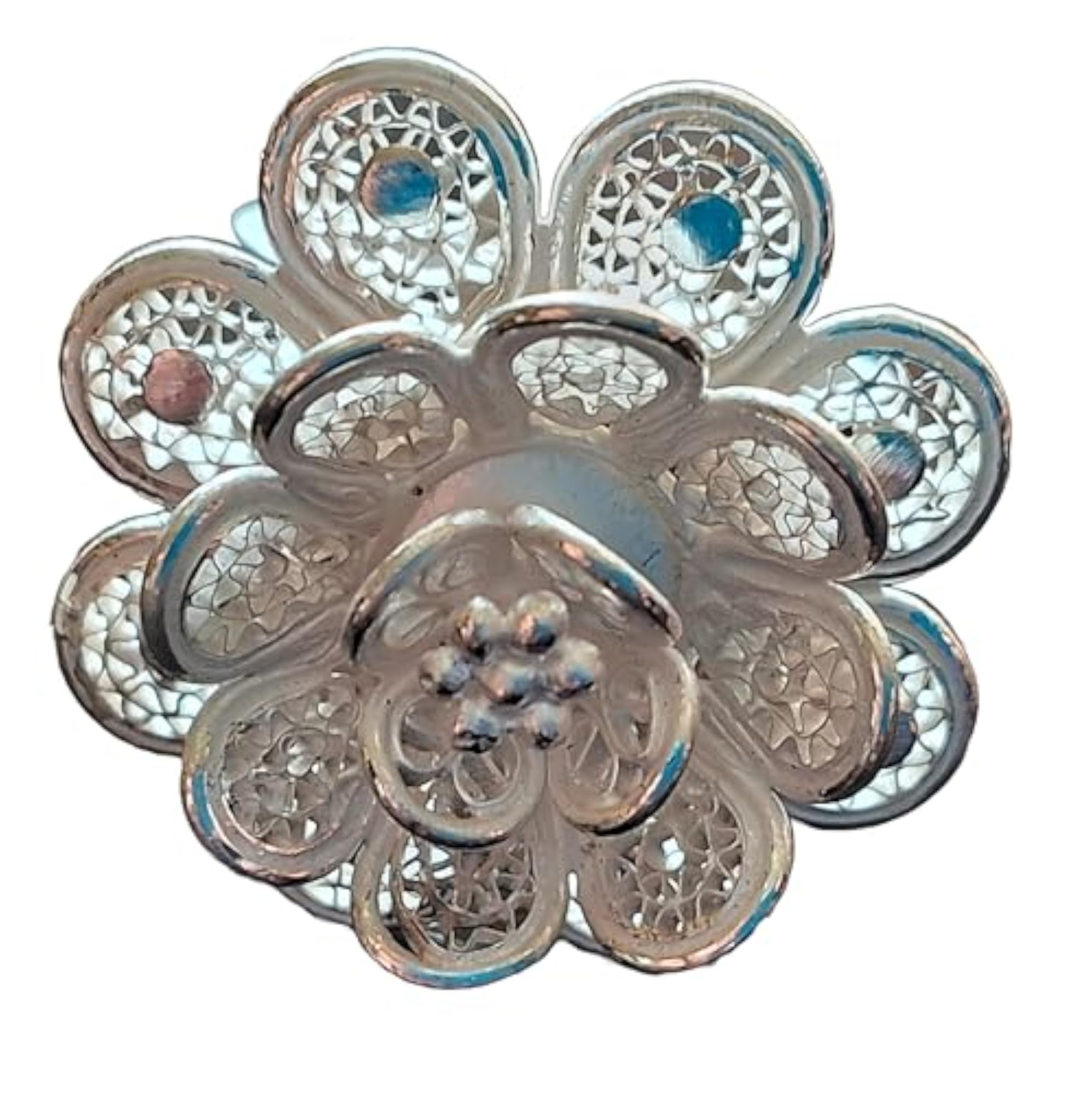Flower Shaped Adjustable Silver Filigree Ring for Women