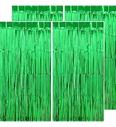 PatiCool Green Streamers Party Decorations - Thicken 4 Pack 3.2 x 8.2 FT - Green Tinsel Foil Frin...