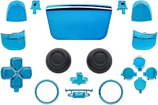 Chrome Color Replacement D-pad R1 L1 R2 L2 Triggers Touch Pad Share Options Face Buttons Thumbsticks Full Buttons Clip Shell w/Accent Rings Set for PS5 Playstation Controller (Chrome Blue)