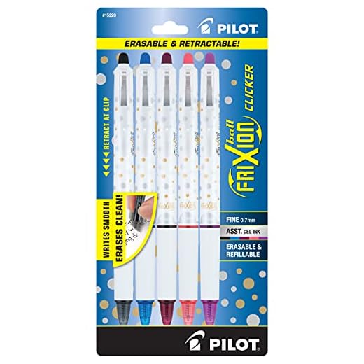 PILOT FriXion Clicker Erasable Design Collection Dots, Refillable & Retractable Gel Ink Pens, Fine Point (0.7mm), Assorted Ink, 5-Pack (15220)