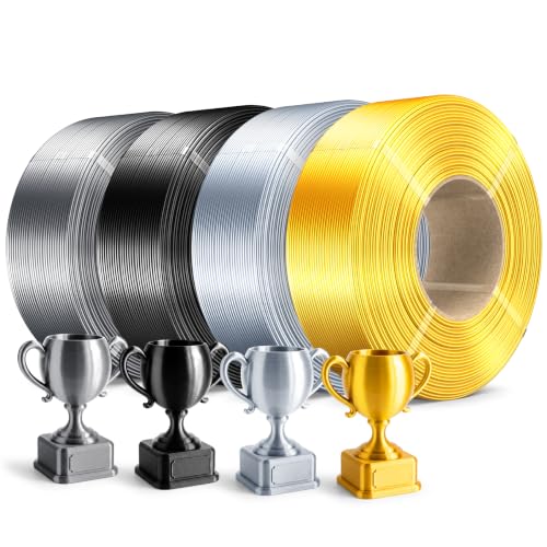 Image of SUNLU Silk PLA Plus Filament Refill 1.75mm, 4 Packs, 4KG | Smooth Silky Surface, Silk Filament Bundle, No Spool, Compatible with Bambu Lab 3D Printers, Light Gold+Silver+Black+Grey