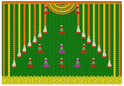 Image of varalakshmi Pooja Backdrop | Coconut backdrops Cloth for Decorations | Coconut Leaf backdrops Decorations | puja Backdrop Decoration Cloth 8X6 FEET laxmi Devi Backdrop Cloth