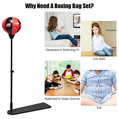 COSTWAY Punching Bag with Stand and Gloves, 85-130cm Height Adjustable Reflex Bag Kit, Freestanding Inflatable Kids Boxing Bag for Speed Training, Exercise - Image 7