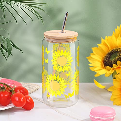 Lvoetgif Sunflower Gifts For Women, Iced Coffee Glass With Bamboo Lids And Straw, Beer Can Shaped Drinking Glass Cup, Inspirational Birthday Sunshine Christmas Gifts For Mom, Best Friend, Wife #TOP2