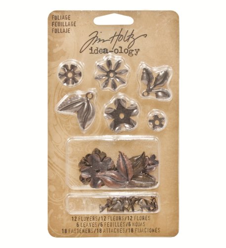 Metal Foliage with Fasteners by Tim Holtz Idea-ology, 18 per Pack, Various Sizes, Antique Finishes, TH92788