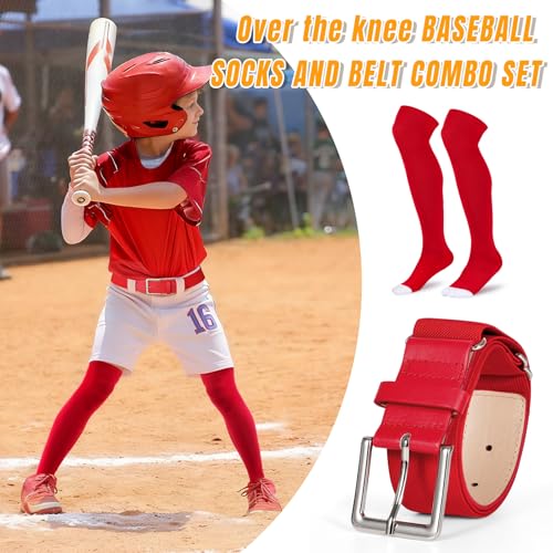 Image of XZQTIVE Baseball Socks and Belt Combo,Over the Knee Softball Socks and Belt,Knee High Football Socks for Kids Youth Adults