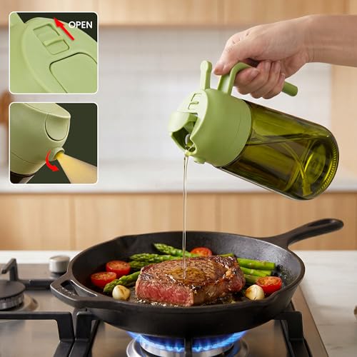 INBIZZ Oil Dispenser Glass Bottle, 16oz/470ml, 2-in-1 Oil Sprayer and Pourer, Clear Glass with Light-Blocking Dark Exterior Coating, for Cooking, Air Fryer, Salad, BBQ (Black) by INBIZZ - Used condition - Image 6