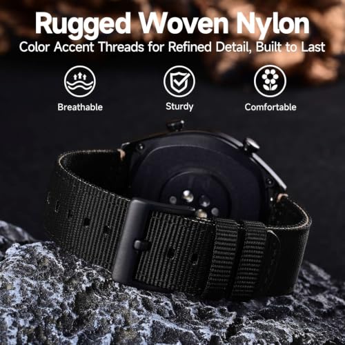 Image of WOCCI Nylon Watch Bands, Contrast Woven Design, Quick Release, Stainless Steel Buckle, Band Width 20mm 22mm 24mm 26mm