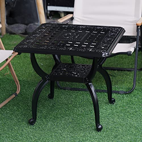 Jardin De Centennial Cast Aluminum Outdoor Side Table,Anti-Rust Outdoor End Table,Patio Coffee Bistro Table For Indoor,Garden,Porch,Balcony(Square Black) #TOP6