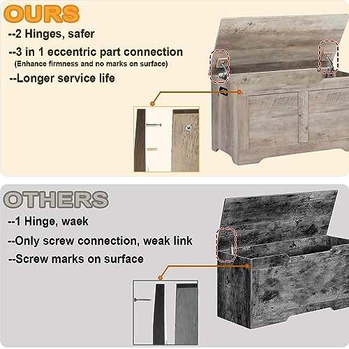 Timberer 31.5\" Storage Chest, Wooden Storage Bench, Lift Top Toy Chest with 2 Safety Hinges, Large Toy Box, Entryway Shoes Bench for Living Room, Bedroom, Grey