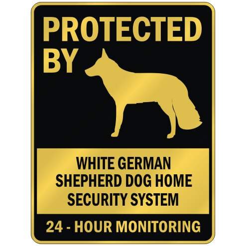 Cartel de seguridad para el hogar con diseño de pastor alemán blanco