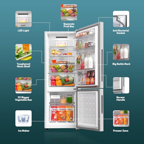 Image of Haier 237L 2 Star Frost Free Bottom Mount Refrigerator|Premium Mirror Glass|8 In 1 Convertible Modes|Jhukna Mat-Bottom Freezer|200% Faster Ice Making in 49 Minutes (HRB-2872PMG-P, Mirror Glass)