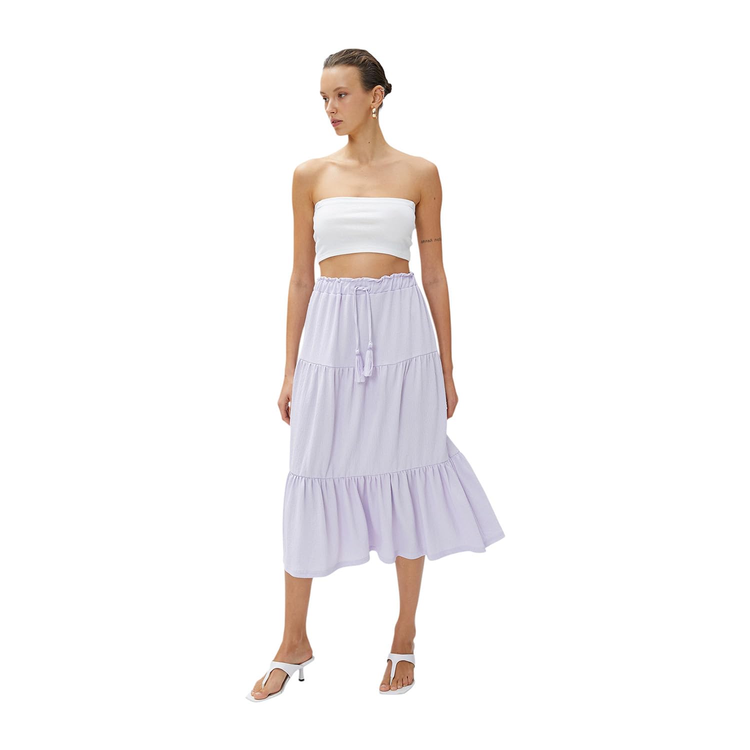 Koton Tiered Midi Skirt with Tie Waist