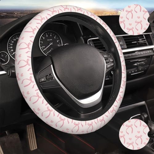Pink Bow Steering Wheel Cover Cute Car Accessories