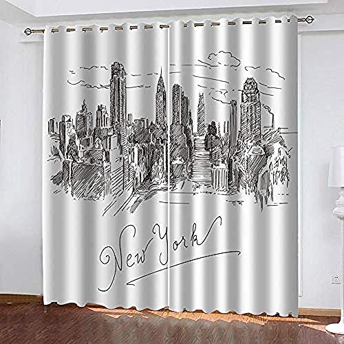 ZLLHAPPY Rideau Occultant Et Œillets Rideau Polyester La Ville De New York Rideaux Voilage Décoration Élégante De Salon Chambre Salle À Manger 110x215cm
