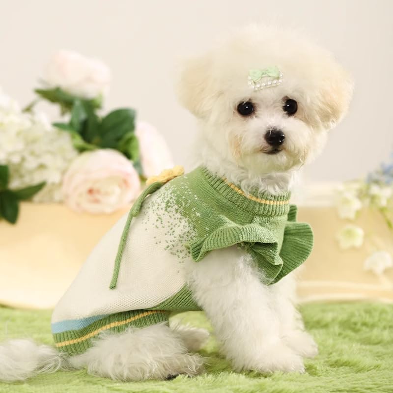 Suéter vestido flores para perro pequeño verde XS miniatura 2
