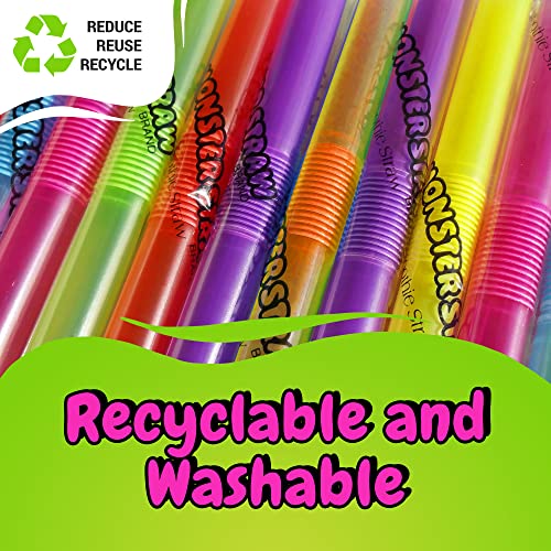 Bendy Smoothie Straws, Individually Wrapped, Super-Wide! Monster Bender Straws™. Reusable Bendable Flexible Straws, Jumbo Straws For Disabled, Washable Extra Long Straws, ½" X 10.5" Neon Colors, 50Ct #TOP6