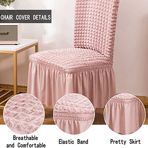 Qubjus Chair Covers For Dining Room Set Of 2 Stretch Chair Slipcovers With Skirt Removable Washable Kitchen Chair Protector Cover Set For Home, Party, Wedding(Pink, 2Pcs) #TOP3
