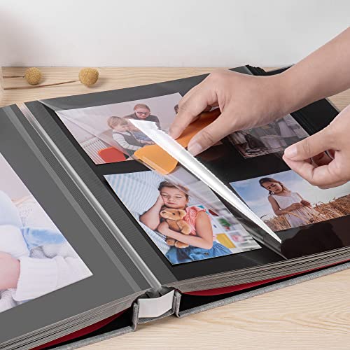 Honeytolly Large Photo Album Self Adhesive 4X6 5X7 3X5 8.5X11 Scrapbook Magnetic Album Diy Scrap Book Length 13 X Width 12.8 (Inches) 120 Black Sticky Pages Linen Cover Diy Photo Album(Grey) #TOP1
