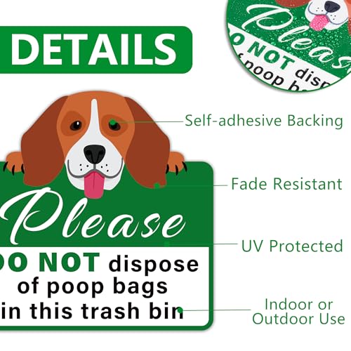 Image of Please Do Not Dispose Poop Bags in Trash Bin Sign, Self-Adhesive Weatherproof Do not Throw Dog Poop Bag in This Trash Can Sticker, Trash Can Lable for Home, House, Yard, Restaurant（7.9 inch x 7.9 inch）