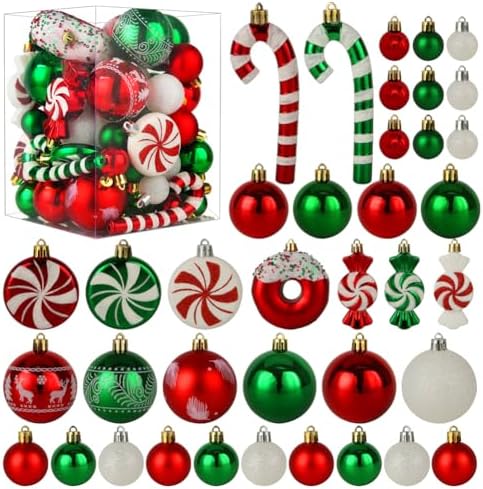 Christmas Tree Ornaments, Green Red White Christmas Ball Ornament...
