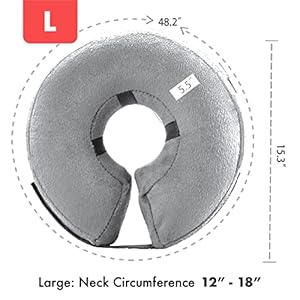 Dog Cone After Surgery, Protective Inflatable Collar, Blow Up Dog Collar, Pet Recovery Collar for Dogs and Cats Soft (Large(12″-18″), Grey)