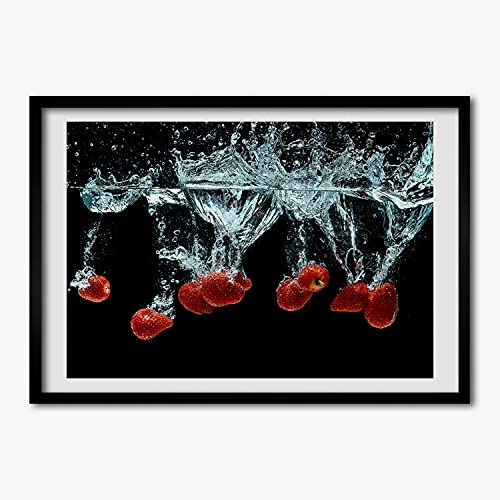 Peinture fraises sous l'eau cadre 70x50 cm tableau moderne