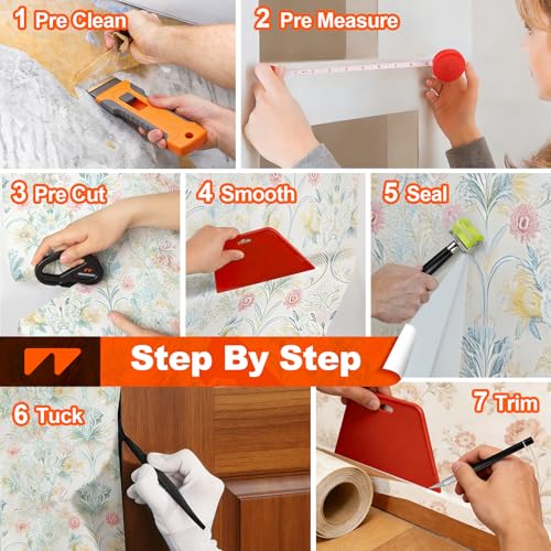 Image of WRAPXPERT Wallpaper Tools, Smoothing Tool Kit for Peel and Stick Wallpaper /Contact Paper /Vinyl Backsplash Applying, with Squeegee Smoother, Seam Roller, Razor Scraper, Knife and Blades