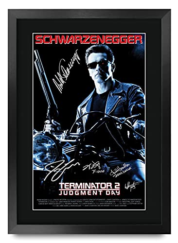HWC Trading Terminator 2 Judgment Day Schwarzenegger 16 x 12 inch Framed Gifts Printed Poster Signed Autograph Picture for Movie Memorabilia Fans - 16' x 12' Framed