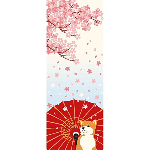 Hamamonyo Nassen Tenugui Handtuch Shiba Inu und Sakura - Baumwolle - Weiß - Einfarbig - 34 x 90 cm