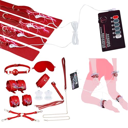 Flogger et menottes ajustables de ce kit de bondage électrique