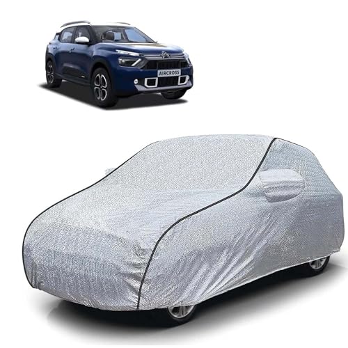Image of Sulfar 100% Waterproof Car Body Cover Compatible with Mirror for CITROEN AIRCROSS (Triple Stitched, Full Bottom Elastic, Magic Silver with Black Piping)