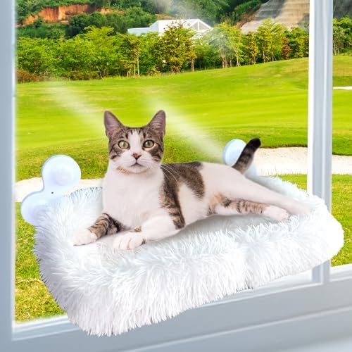 Foldable Cat Hammock for Window, Cat Window Perch Embeded Machine Washable Padded Bed Wall Mounted Pet Resting Seat Bed for Glass Windows and Interior Walls, with 4 Suction Cups, Load Up to 40lb.