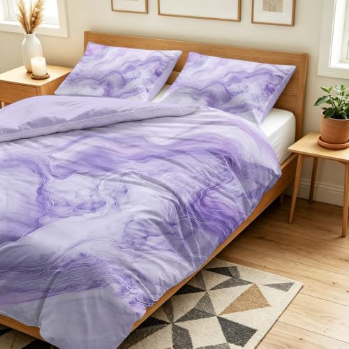 Housse de Couette 140x190 Fermeture Éclair Lit Simple Lilas - 4