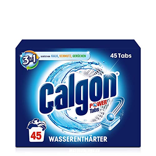Calgon 3 en 1 Power Tabs – Ablandador de agua contra depósitos de cal y suciedad en la lavadora – Previene olores desagradables – 1 x 45 pestañas