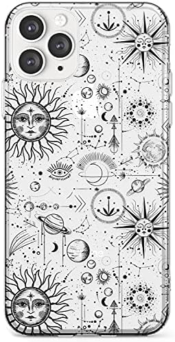 Suns, Moons & Clouds Astrological Slim Phone Case for Iphone 11 TPU Protective Light Strong Cover with Zodiac Vintage Stars Space Moons