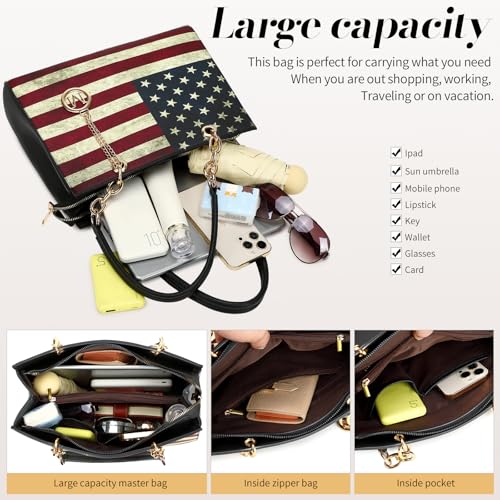 American Flag USA Stars and Stripes Patriotic Purses and Handbags for Women Leather Crossbody Bags Women's Tote Shoulder Bag4