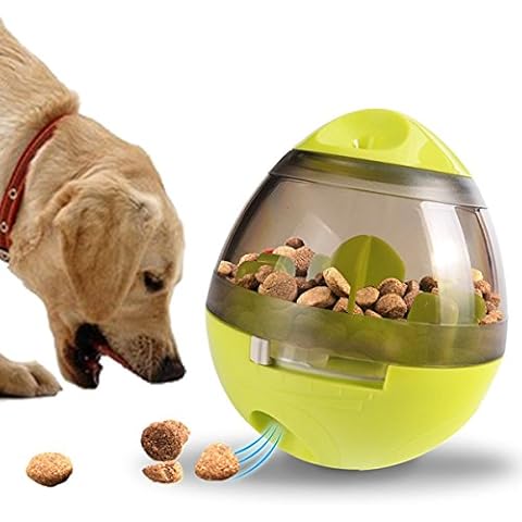 rayinblue Pet Food Ball, FUN and INTERACTIVE Treat, Dispensing Ball for Dogs & Cats, Increases IQ and MENTAL Stimulation, Best Alternative to Bowl Feeding (Green) Cover