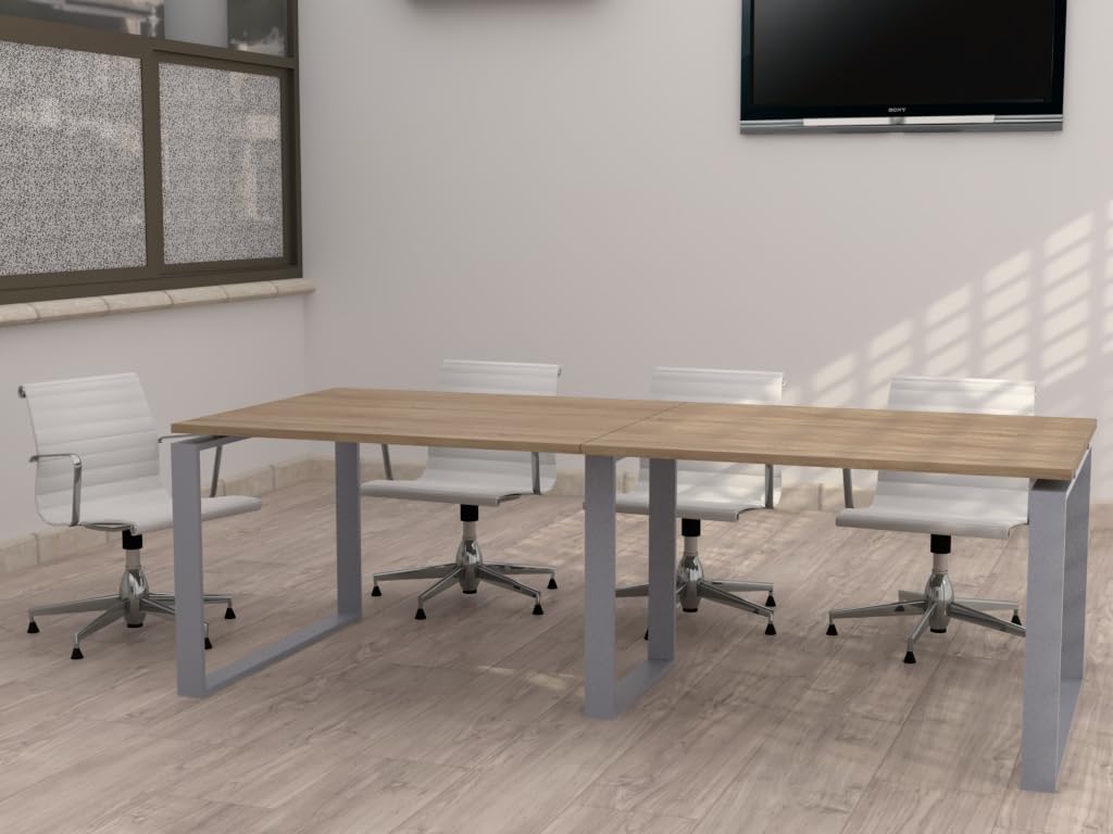 Mesa de Reuniones, Conferencias y Oficinas. Estructura metálica con Marco Cerrado Color Gris Plata (240x100). Fabricado en España. Envio a Toda la Península. (Olmo.)