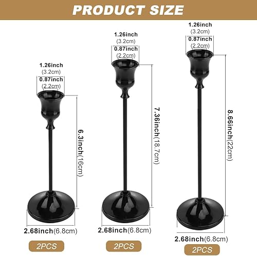 Miniatura 2 de Juego de 6 portavelas cónicos de metal, perfectos para centro de mesa, mantel de fiesta, boda, Halloween, decoración de Navidad (negro)