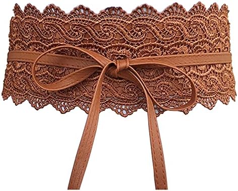 Hello My Life&Apparel Women's Lace Waist Belt Bow Tie Wrap Around Soft Leather Boho Corset Fashion Elegant for Dresses (Brown), Large