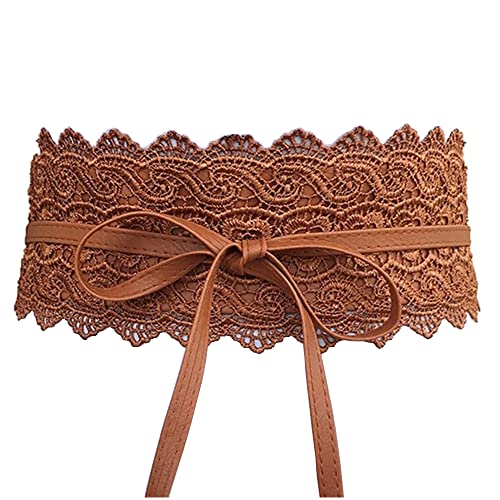 Hello My Life&Apparel Women's Lace Waist Belt Bow Tie Wrap Around Soft Leather Boho Corset Fashion Elegant For Dresses (Brown), Large #TOP24